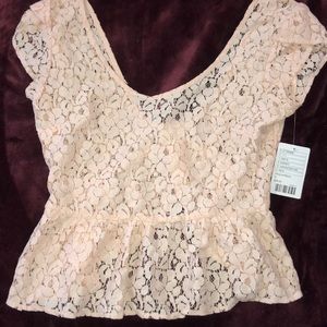 Urban Outfitters Pink Lace Peplum Top NWT